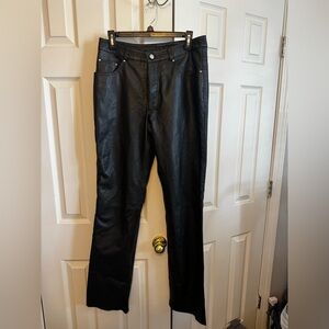 Elegant Leather Black Straight Leg Women's Jeans